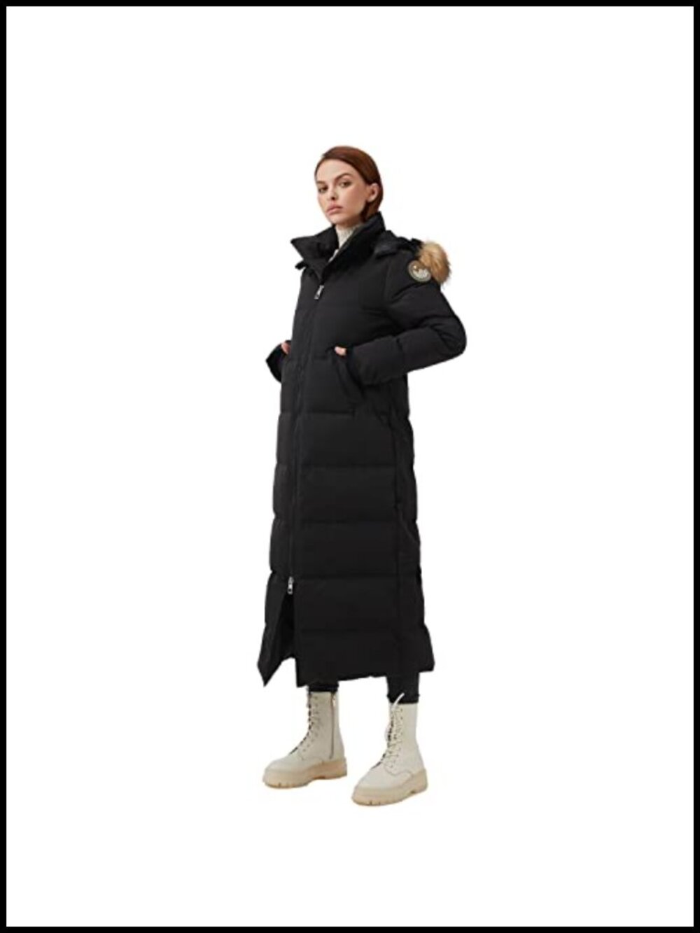 750+ Fill Power Long Down Coat Parka Jacket with Faux Fur Hood